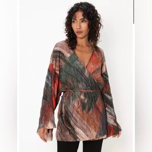 Zara Pleated Printed Kimono Top
